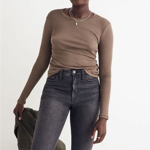 Madewell Fine Ribbed Crewneck Long-Sleeve Tee cargo green size m
